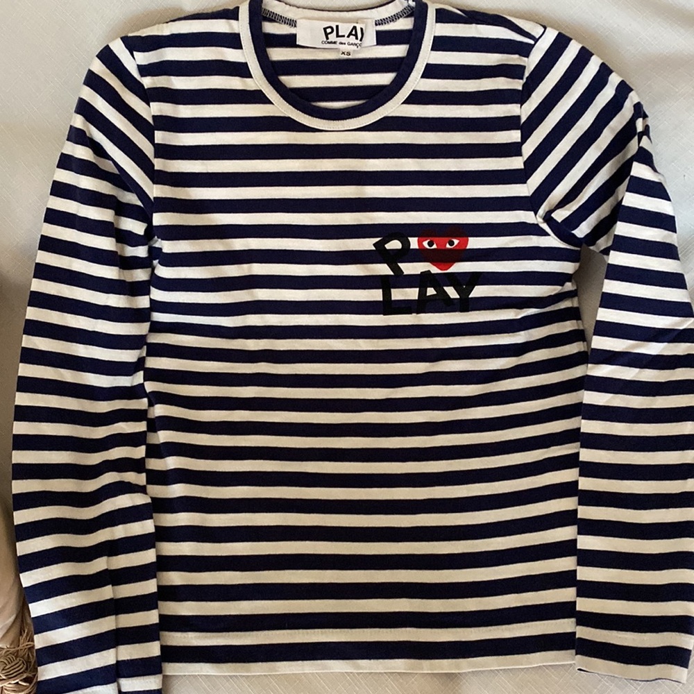 Comme Des Garçons Play White Black striped shirt cotton long sleeve Women's XS